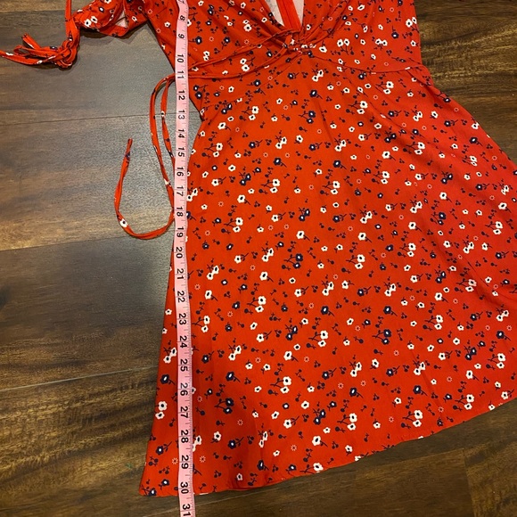 Princess Polly Red Floral Tie Mini V-Neck Dress - Picture 14 of 14